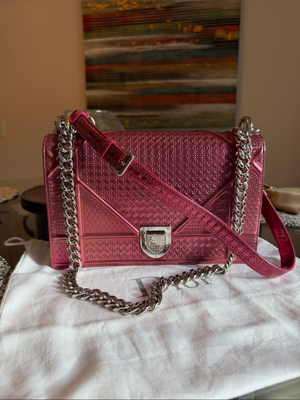Christian Dior Diorama Flap Metallic Pink Quilted Chain Crossbody Bag